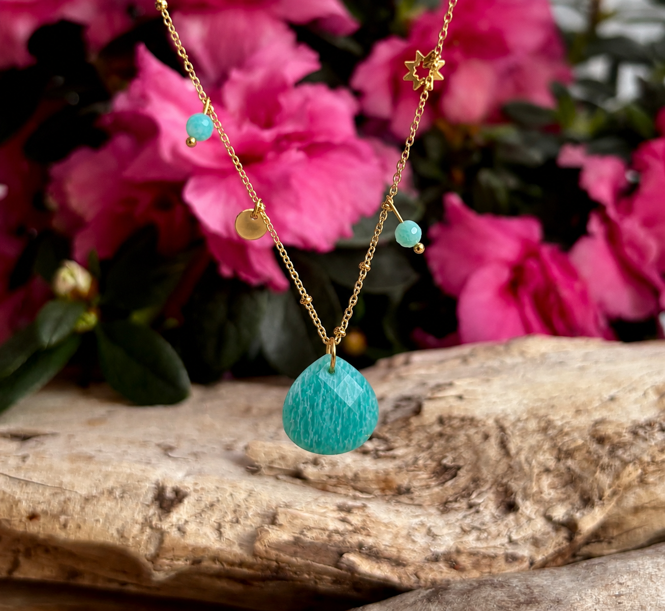 18ct Gold Plated Natural Stone Pendant Necklace - Available in Two Options