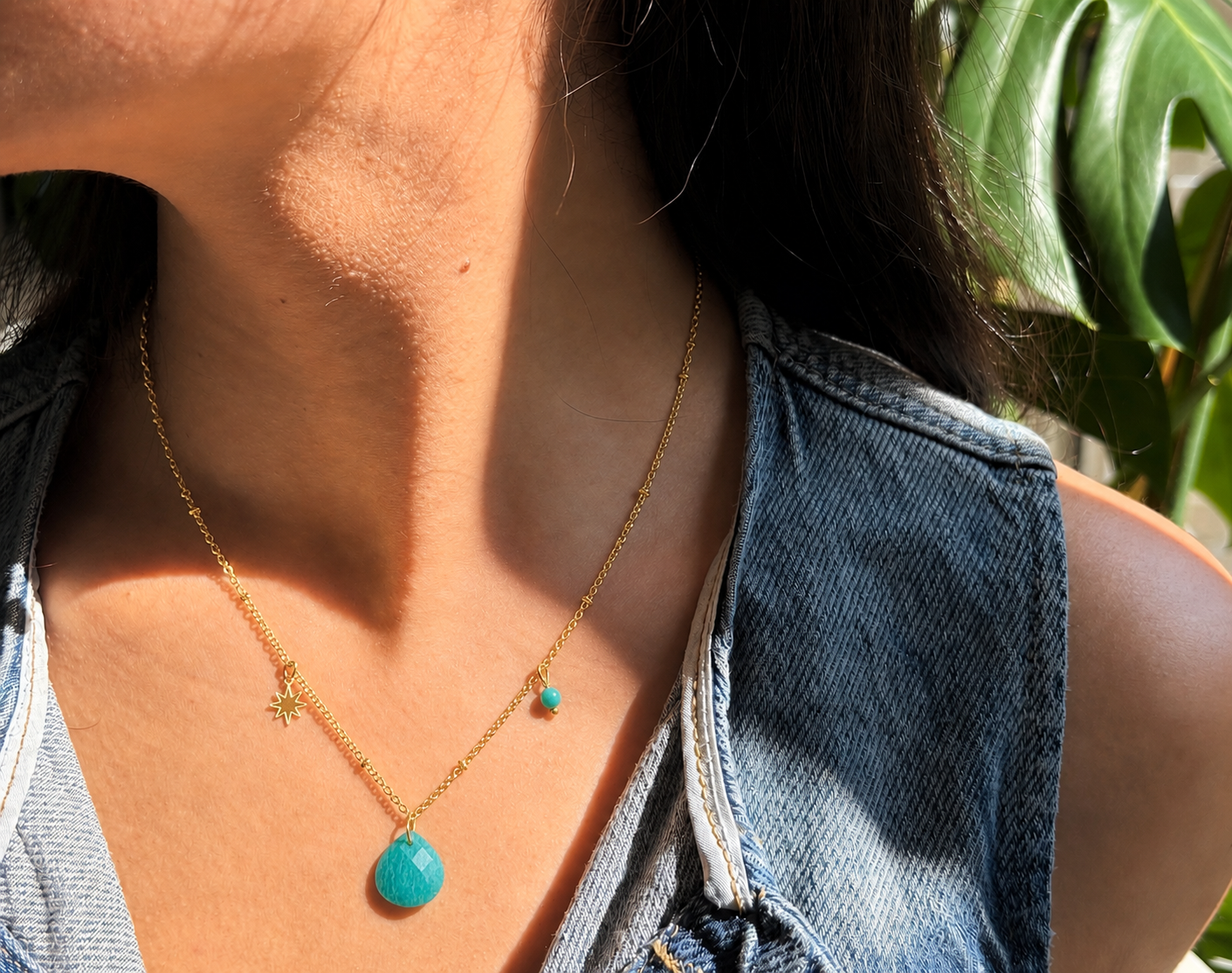18ct Gold Plated Natural Stone Pendant Necklace - Available in Two Options