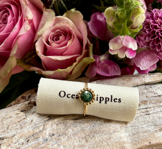 18ct Gold Plated Natural Stone Flower Ring