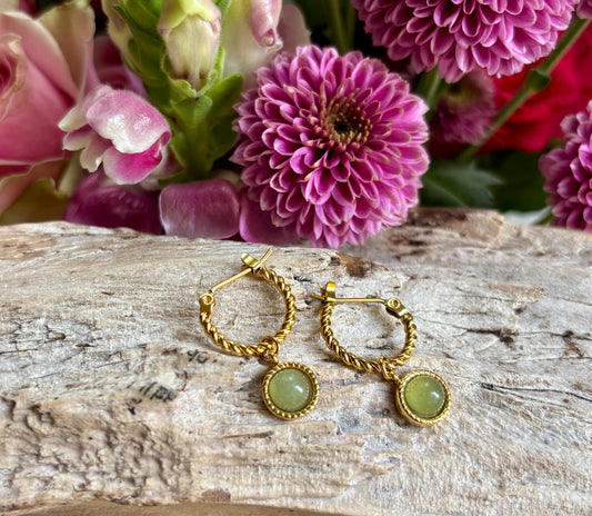 18ct Gold Plated Aventurine Twisted Hoop Earrings