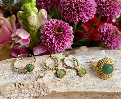 18ct Gold Plated Aventurine Twisted Hoop Earrings