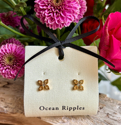 18ct Gold Plated Cubic Zirconia Clover Stud Earrings