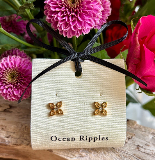 18ct Gold Plated Cubic Zirconia Clover Stud Earrings