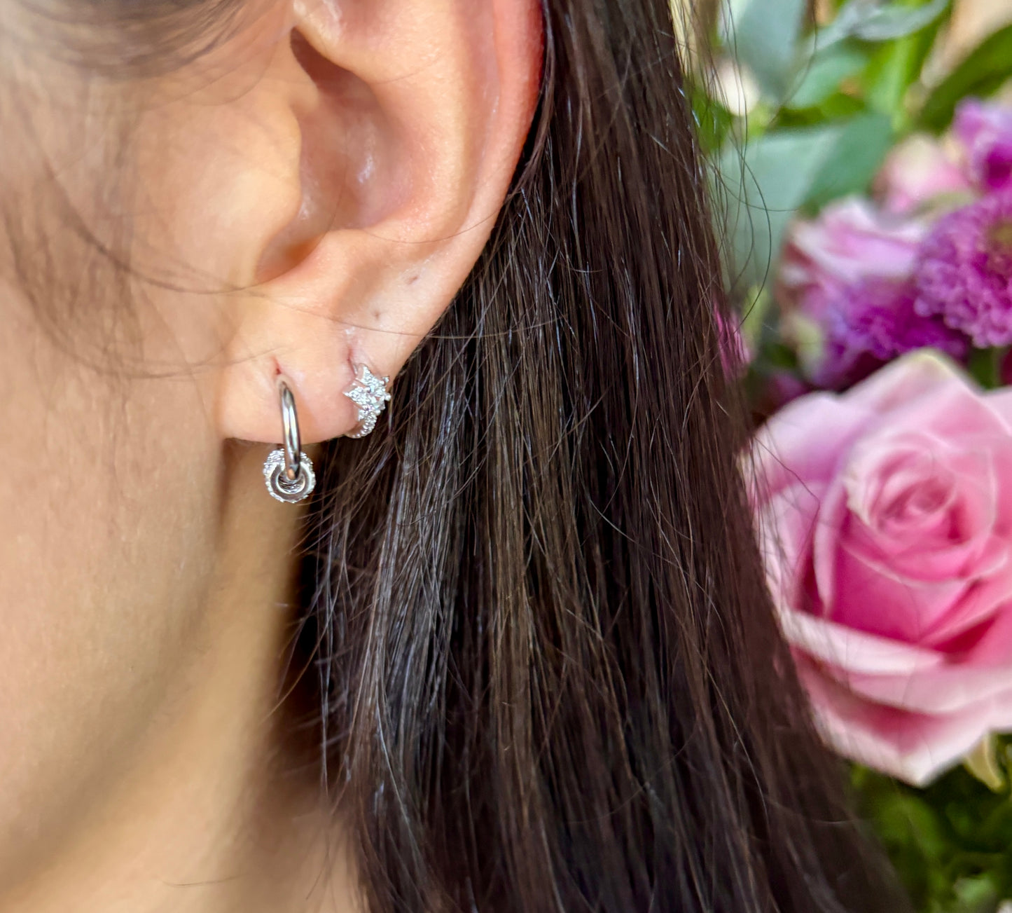 925 Sterling Silver Cubic Zirconia Huggie Earrings