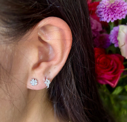 925 Sterling Silver Cubic Zirconia Flower Stud Earrings