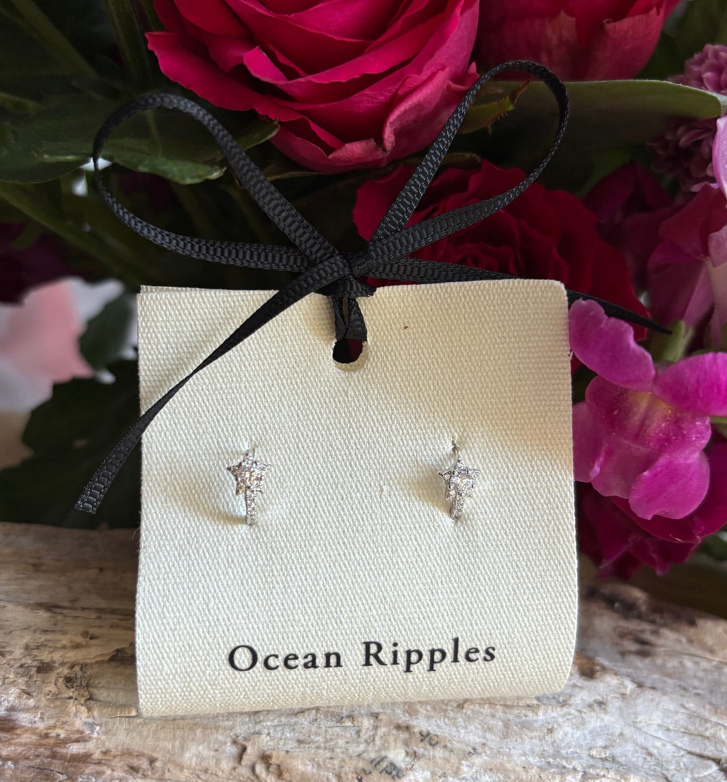 925 Sterling Silver Cubic Zirconia Star Huggie Earrings