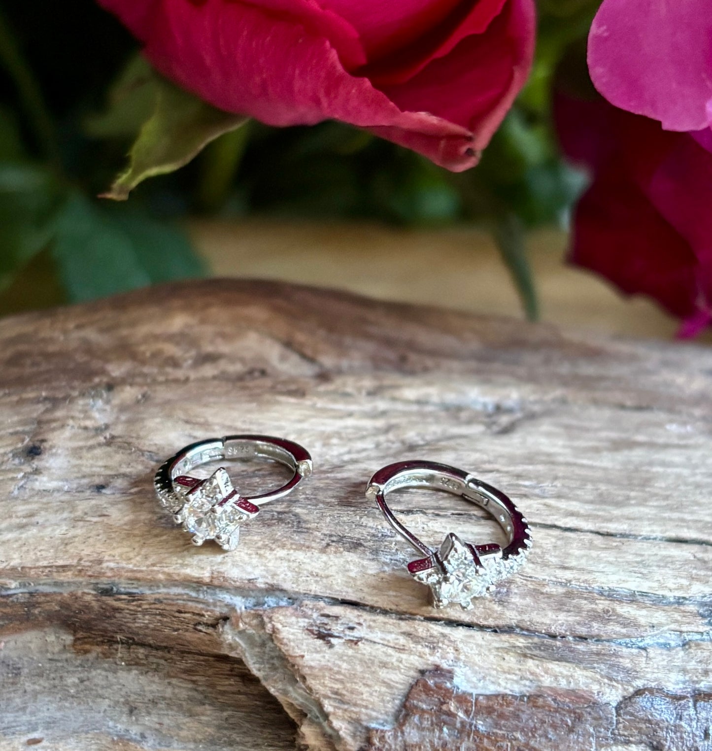 925 Sterling Silver Cubic Zirconia Star Huggie Earrings