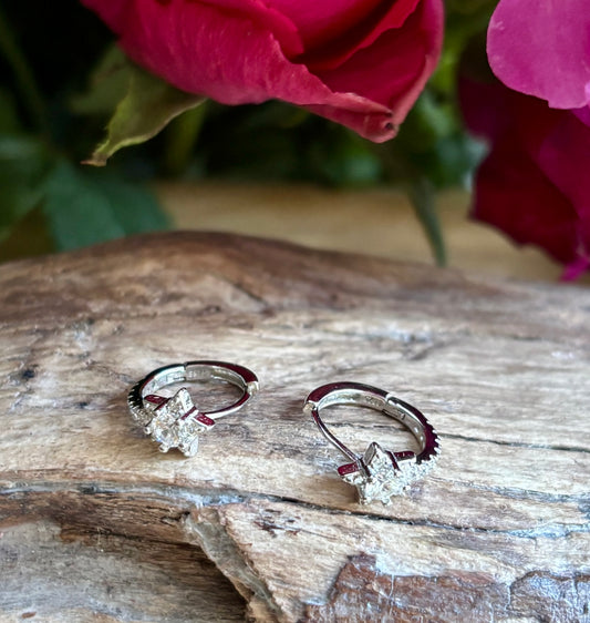 925 Sterling Silver Cubic Zirconia Star Huggie Earrings