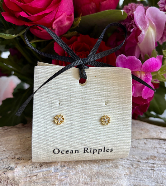 18ct Gold Plated Vermeil Cubic Zirconia Flower Stud Earrings