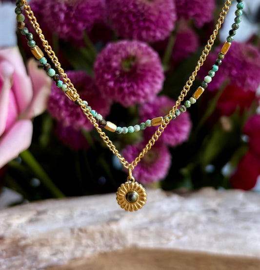 18ct Gold Plated African Turquoise Sun Charm Bracelet