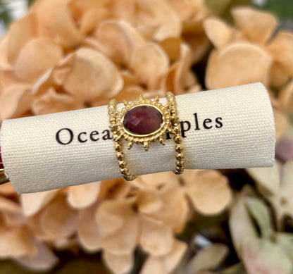 18ct Gold Plated Amethyst Sun Double Band Ring