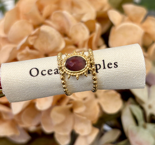 18ct Gold Plated Amethyst Sun Double Band Ring