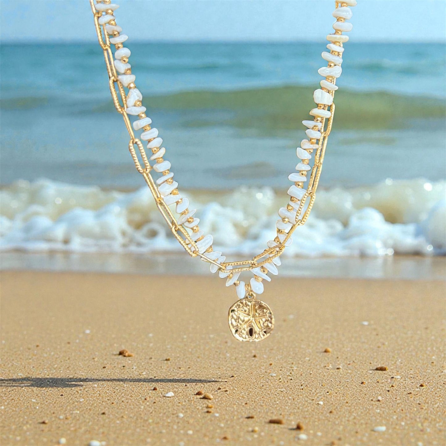 18ct Gold Plated Double Chain Shell Necklace